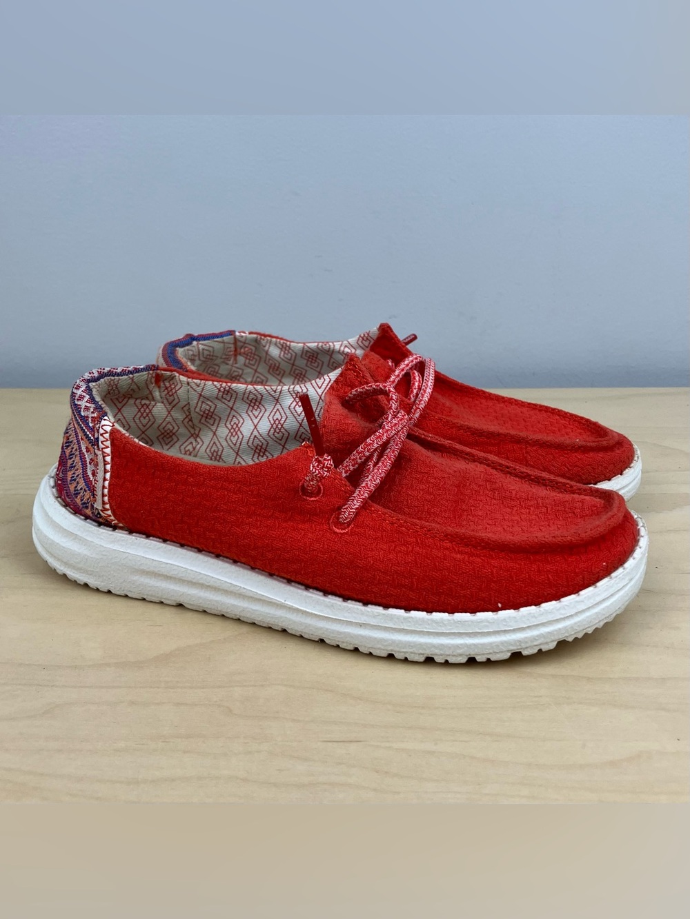 Hey Dude Kids Size K13 Wendy Youth Aztec Red Casual Slip On Loafer Shoes